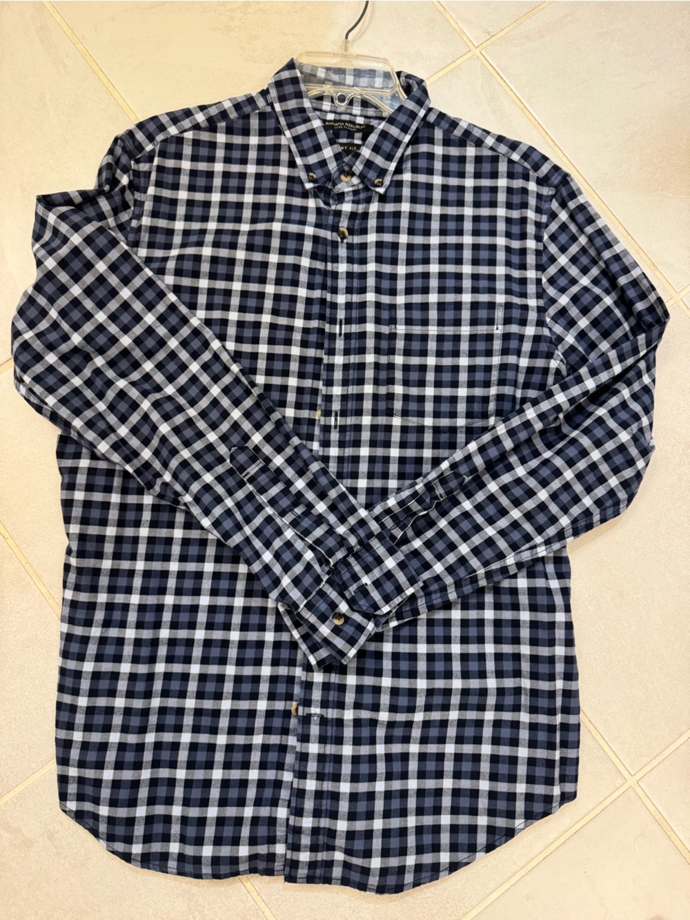 Banana Republic Navy and White Plaid Button-Down Shirt
